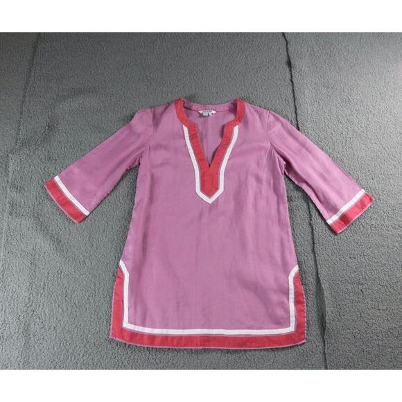 Boden Tunic Top 6p Pink White Orange V Neck Linen Pullover 3/4 Sleeve - Picture 1 of 8